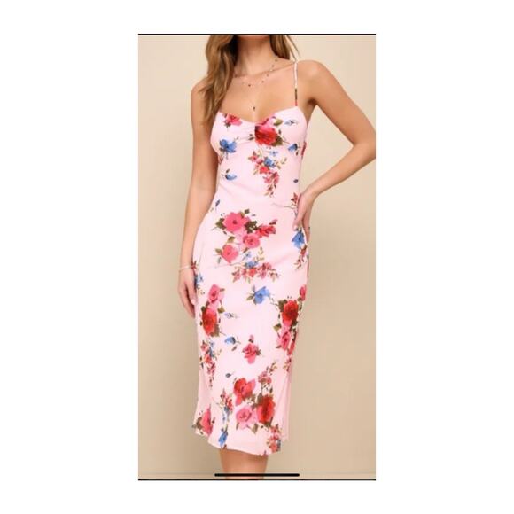 Lulus Light Pink Floral Dress Size 12 - Picture 1 of 3